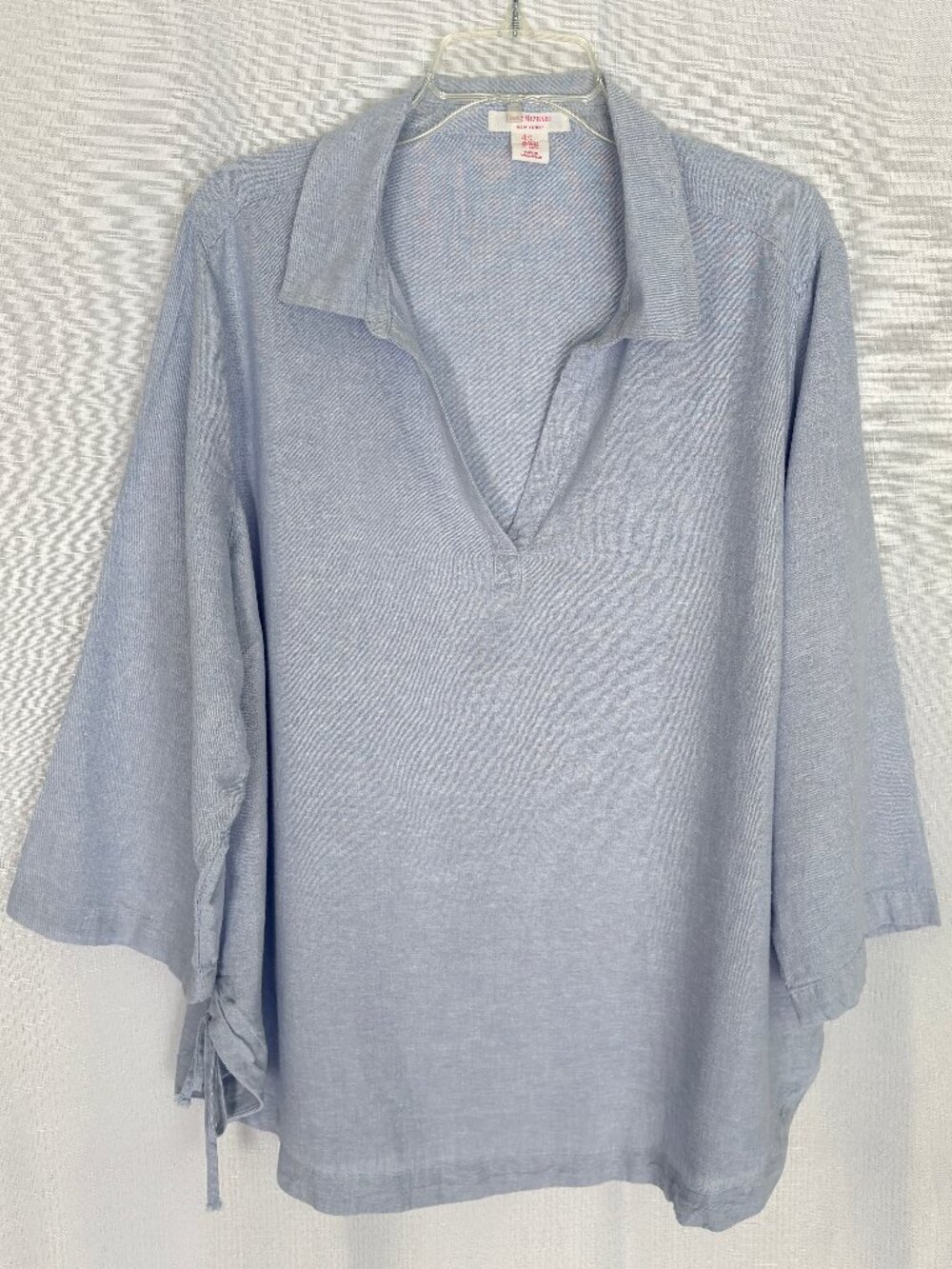 ISAAC MIZRAHI Light Blue Linen Blend 3/4 Sleeve Popover Tunic Top